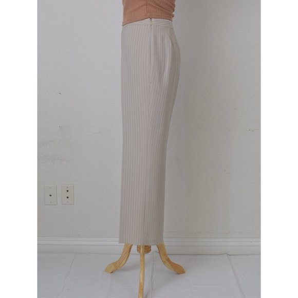 Vintage 00s Mid-Waist Beige Chalk Stripe Trousers | 30‎ waist - Picture 2 of 10